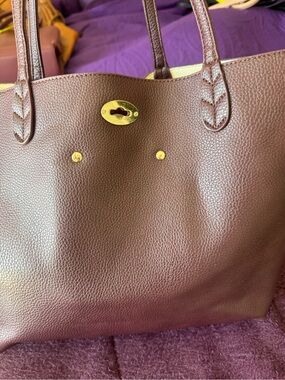 BCBG dark purple Leather Tote Bag with Gold Hardware
